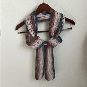 Striped Crochet skinny Scarf in Pink and Gray